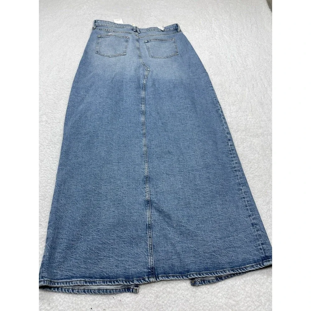 Good American Good Denim Maxi Skirt Women Blue Ease Vacay Retro Boho Size 12 NWT